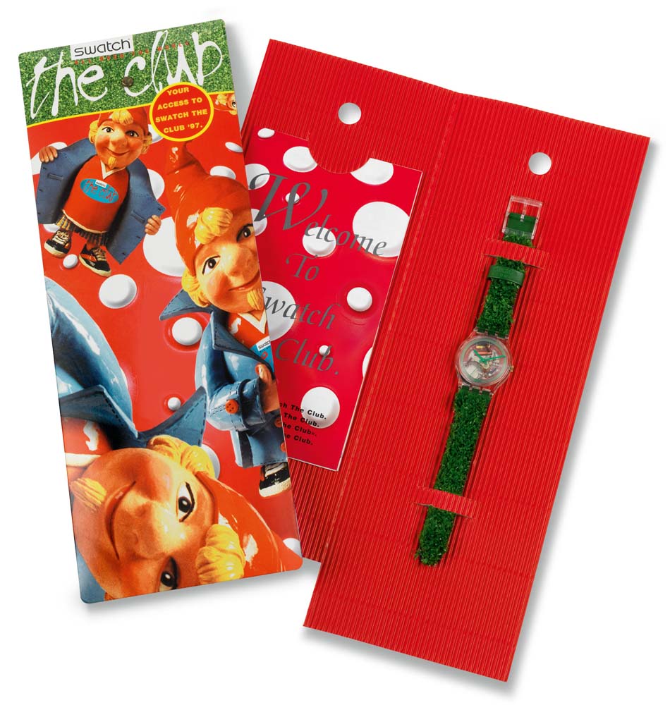 Swatch Gent Access Garden SKZ103 Armbanduhr mit transparentem Gehäuse, transparentem Zifferblatt und grünem Armband