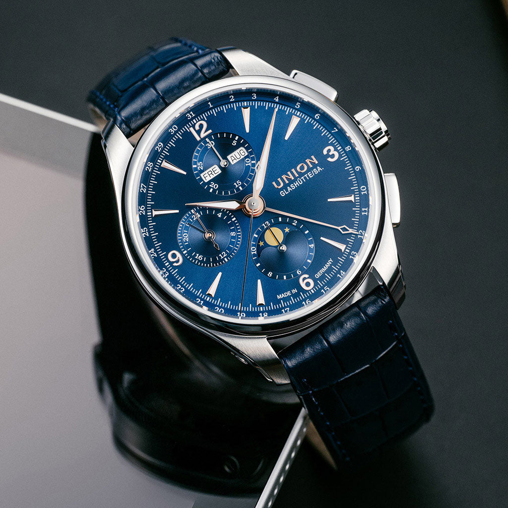 Belisar Chronograph Mondphase Blue Leather