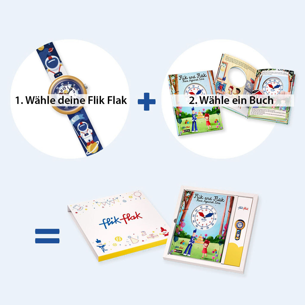 Embalaje de regalo de Flik Flak con el libro Flik & Flak al rescate FGP003-ES