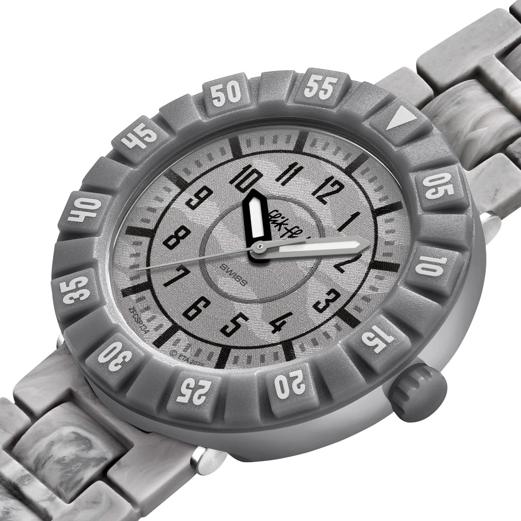 Flik Flak Kinderuhr LUNAR BRICK ZFCSP134 Armbanduhr mit grauem bio-basierter Kunststoffgehäuse und grauem Silikon/Kautschuckarmband