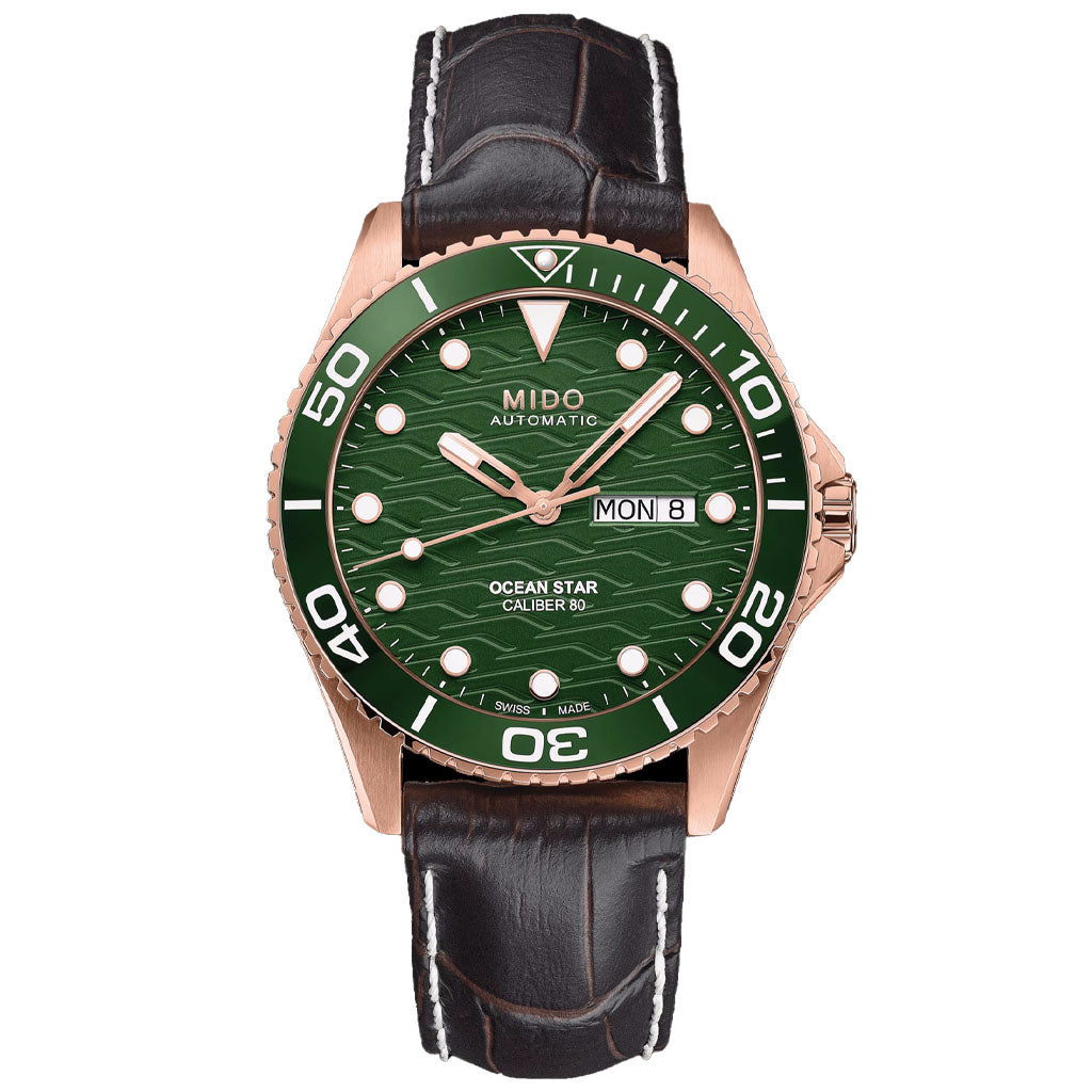 Ocean Star 200C 42,5 mm Rosegold Green Leather Brown