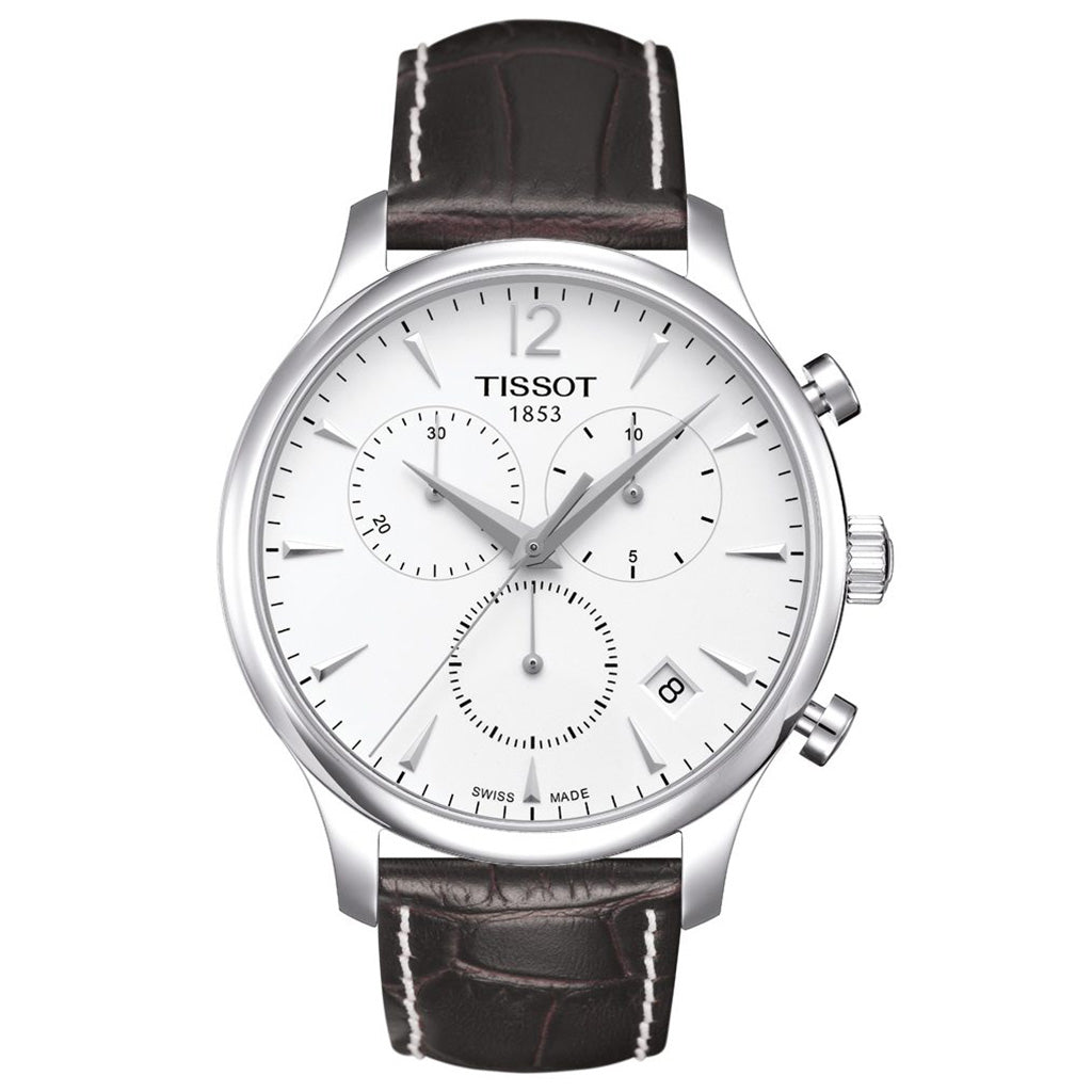 Tradition 42MM Chrono White Leather Brown