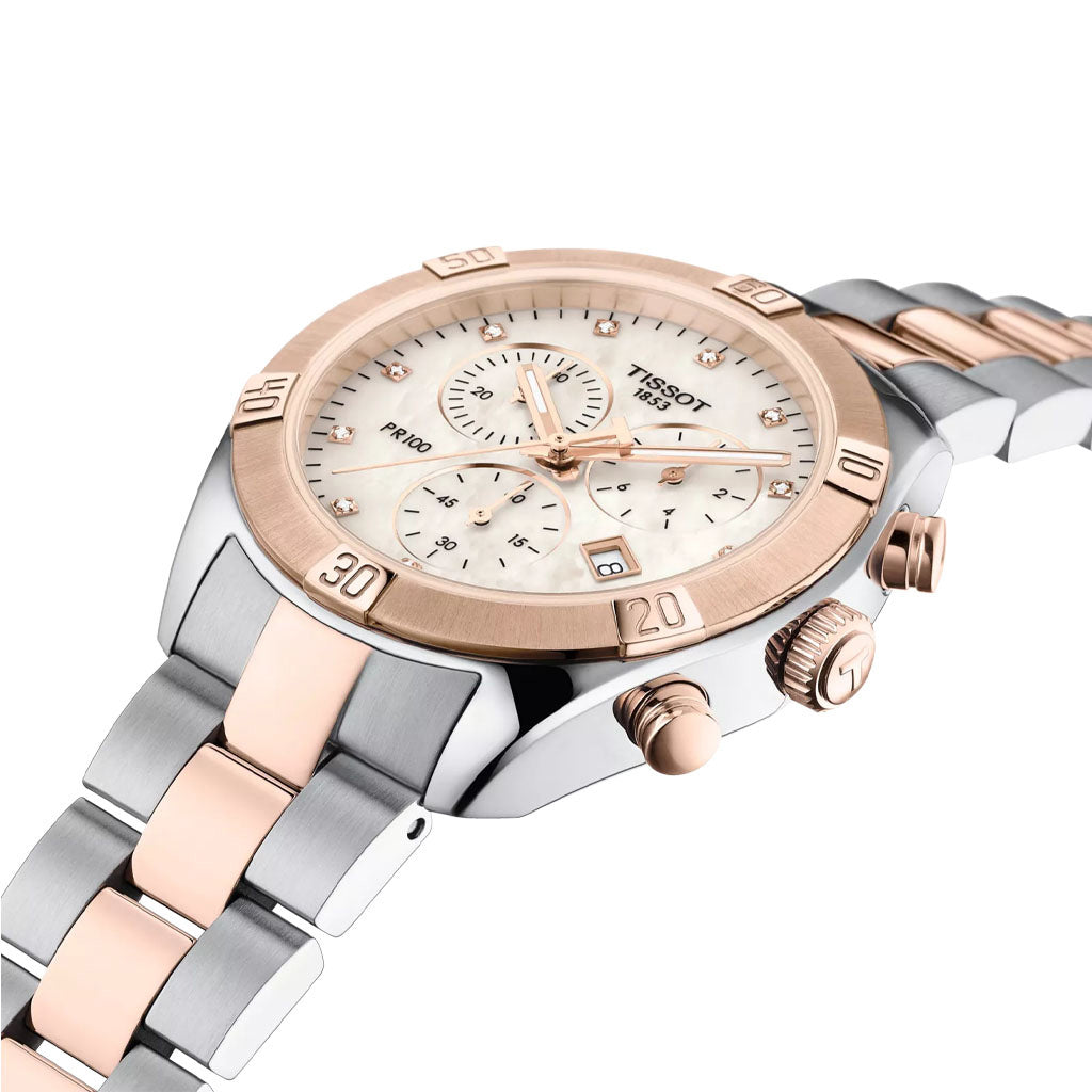 PR 100 38MM Sport Chic Lady Chronograph Diamonds Bicolor