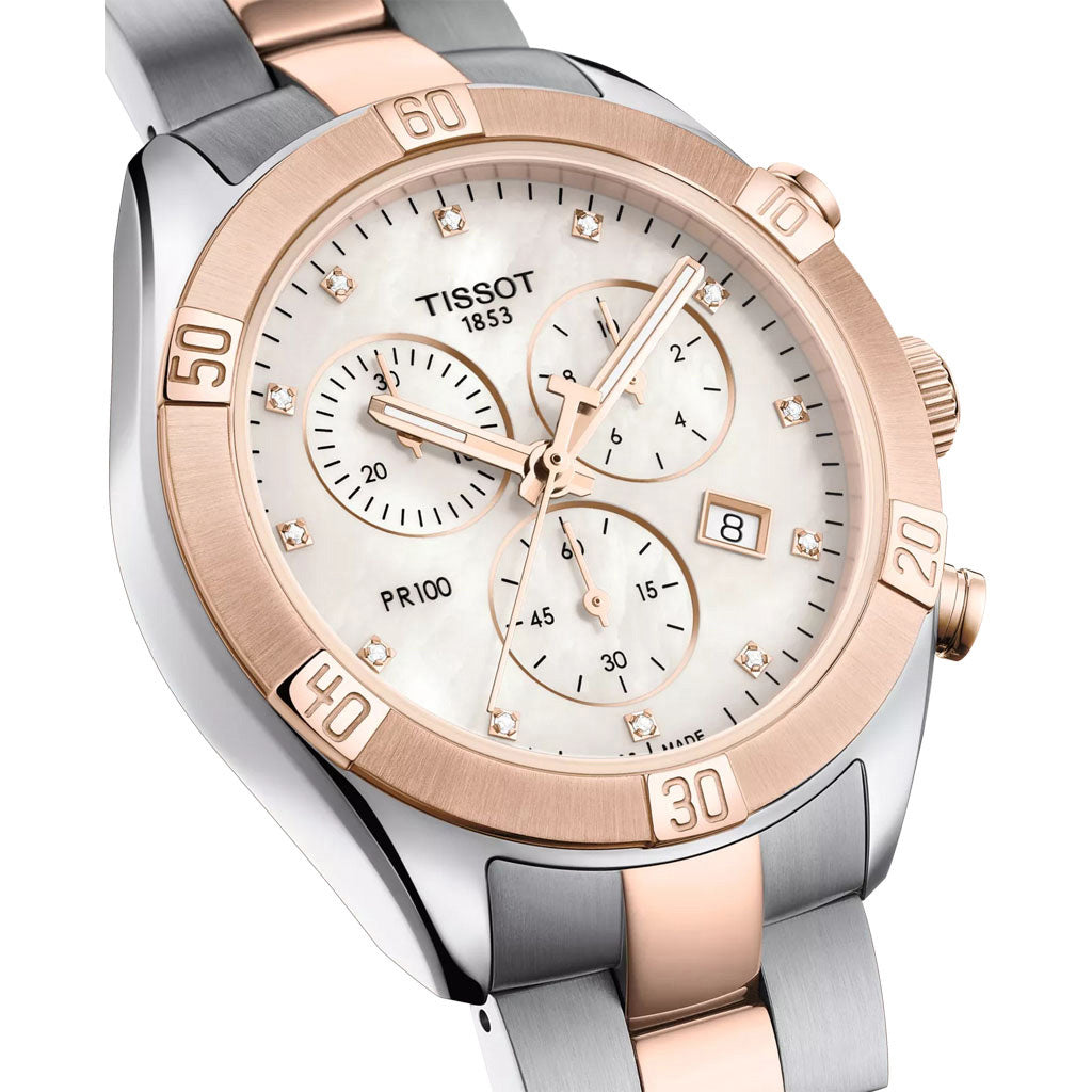 PR 100 38MM Sport Chic Lady Chronograph Diamonds Bicolor