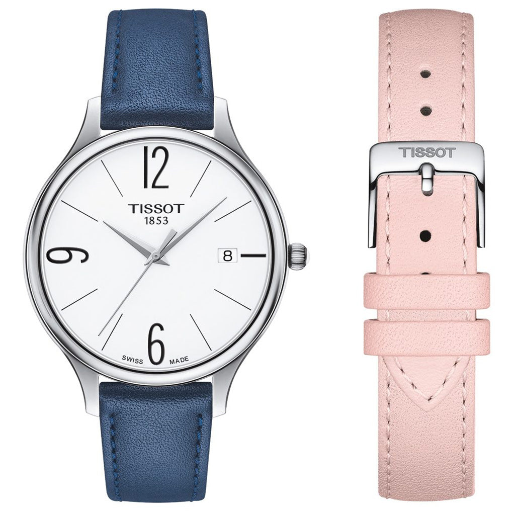 Bella Ora Round 38MM White Leather Blue/Rose