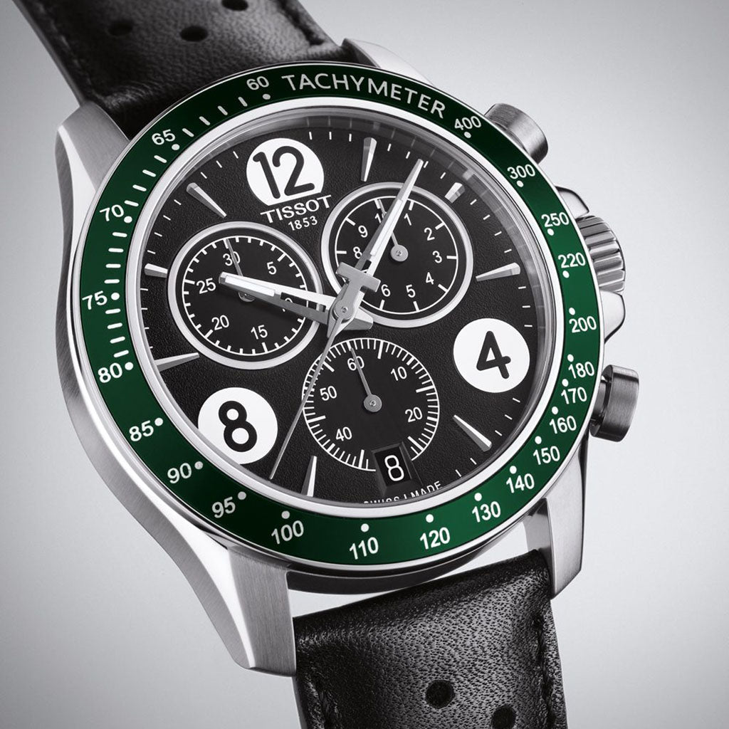 V8 Quarz Chrono Black Leather