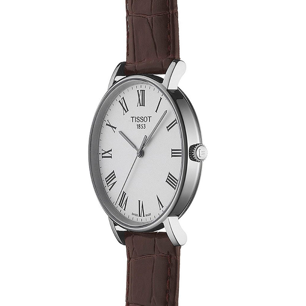 Everytime Medium 38MM Silver Leather Brown
