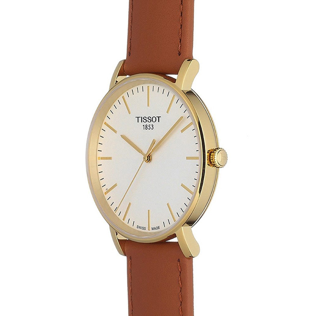 Everytime Medium 38MM Gold Leather Brown