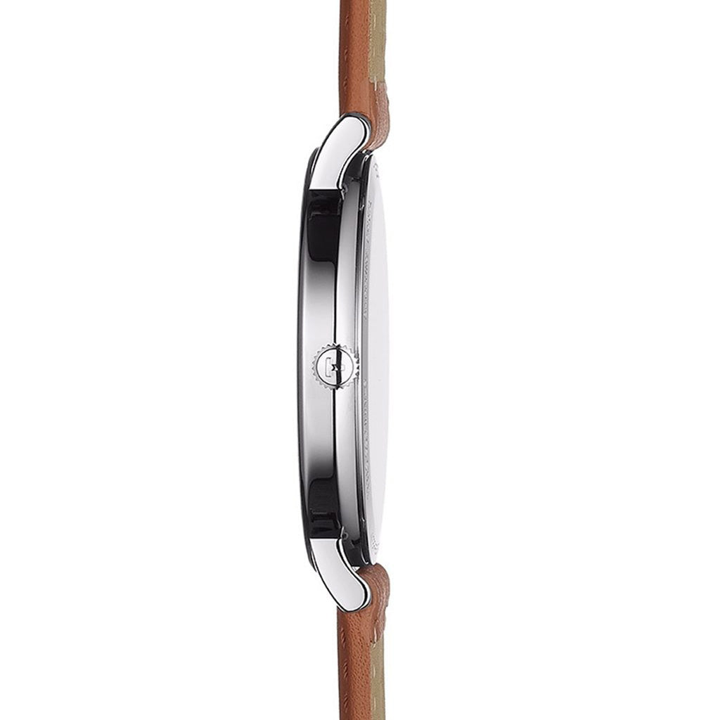 Everytime Large 42MM Silver Leather Brown