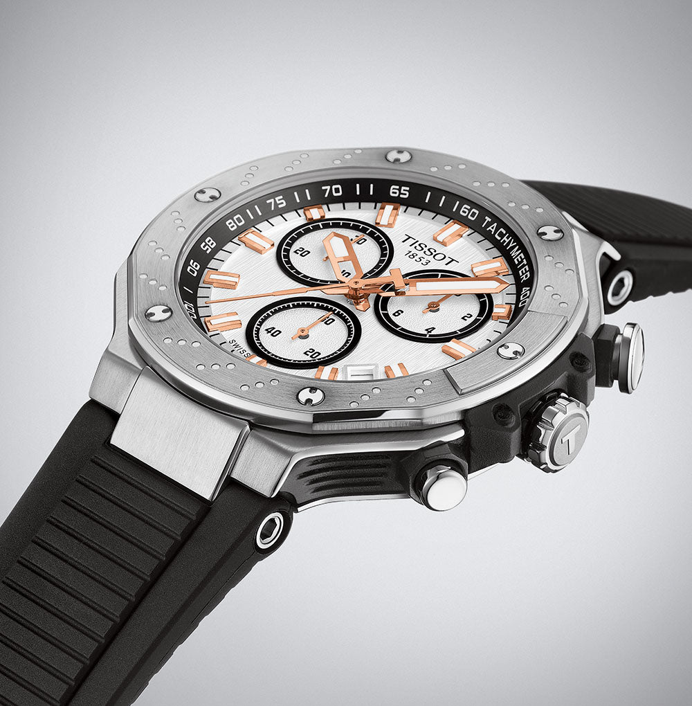 T-Race 45MM Chronograph Silver Rubber Black