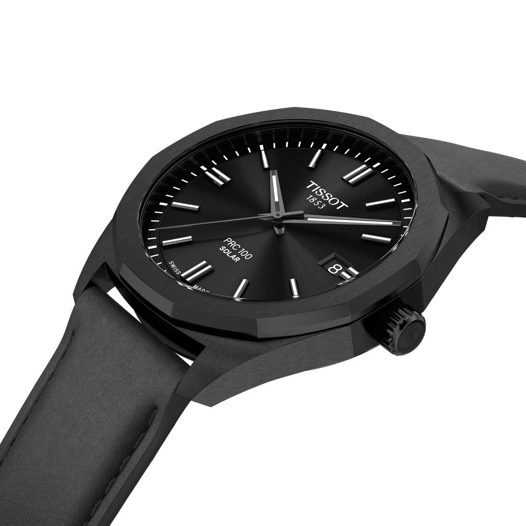 Tissot PRC 100 Solar 39MM Black Leather Black