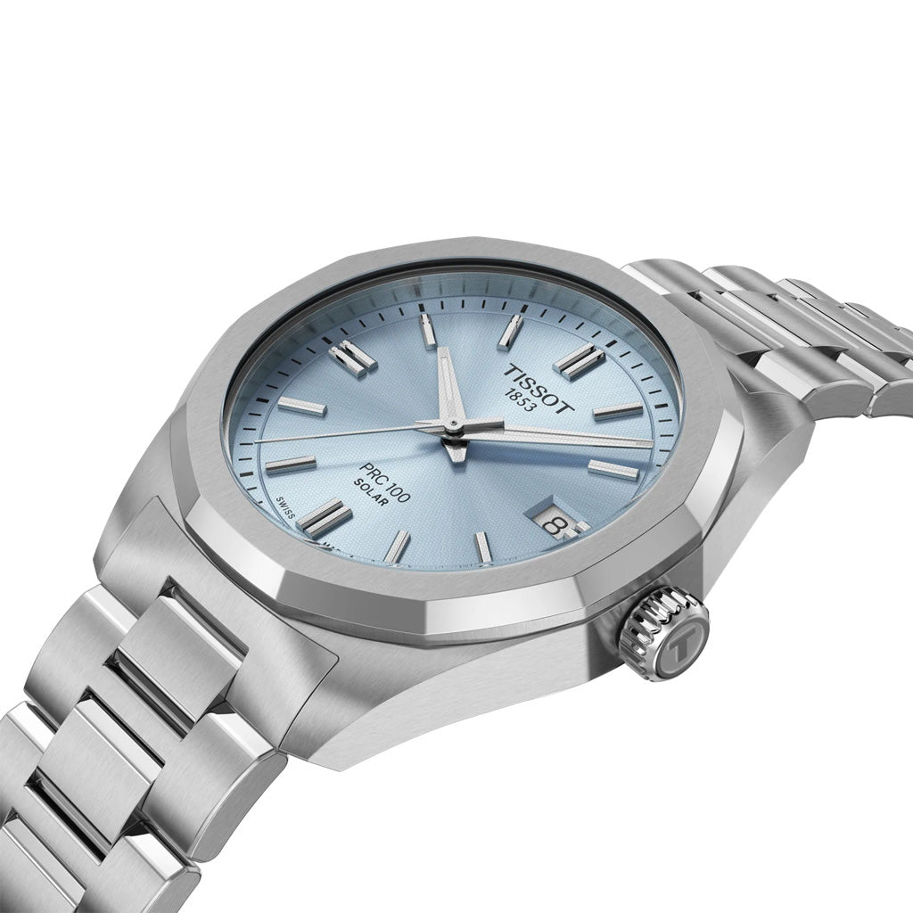 Tissot PRC 100 Solar 34MM Ice Blue Metal Silver
