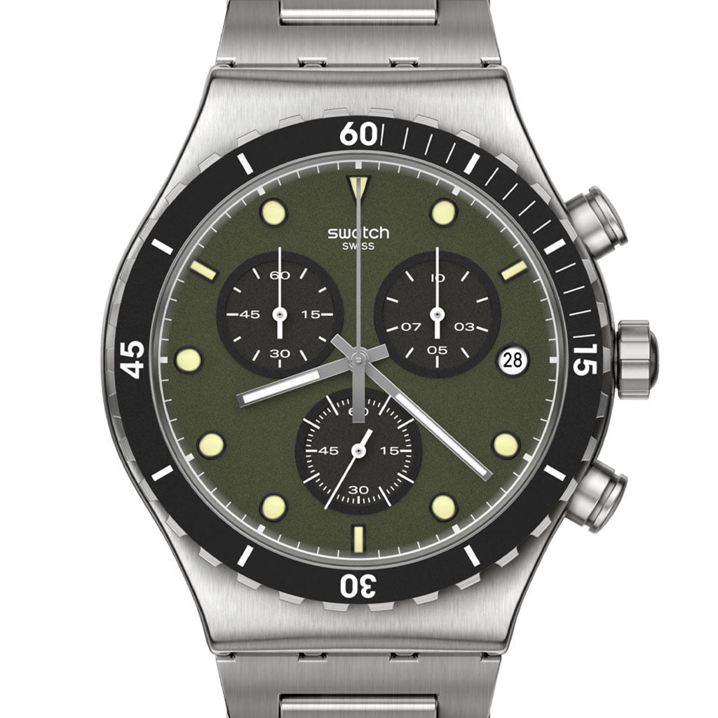 Swatch New Irony Chrono Back in Khaki Steel YVS488G
