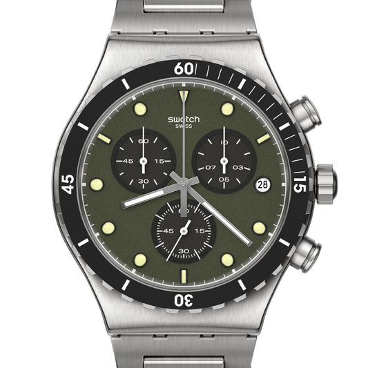 Swatch New Irony Chrono Back in Khaki Steel YVS488G