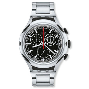 Swatch Irony XLite Chrono Black Energy YYS4000AG Chronograph mit schwarzsilberfarbenem Gehäuse und silberfarbenem Armband