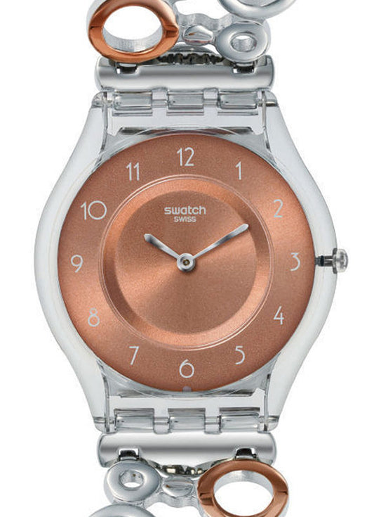 Swatch Skin Cerchami SFK395HA/HB Armbanduhr mit transparentem Gehäuse und silberfarbenem Armband