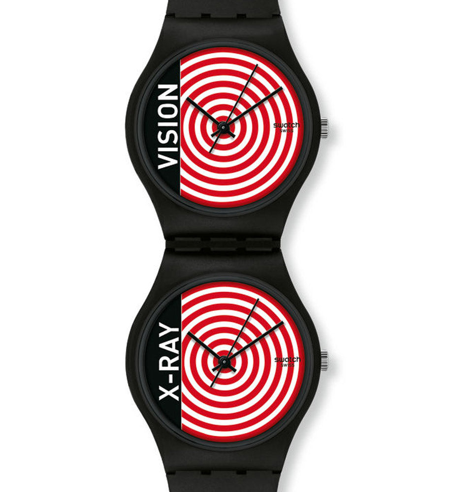 Swatch Gent Artist Special DOUBLE VISION GZ252STD Armbanduhr mit schwarzem Kunststoffgehäuse und schwarzem Armband