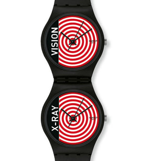 Swatch Gent Artist Special DOUBLE VISION GZ252STD Armbanduhr mit schwarzem Kunststoffgehäuse und schwarzem Armband