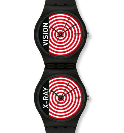 Swatch Gent Artist Special DOUBLE VISION GZ252STD Armbanduhr mit schwarzem Kunststoffgehäuse und schwarzem Armband