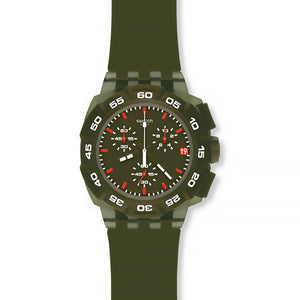 Swatch New Plastic Chrono GREEN HERO SUIG401 Chronograph mit grünem Gehäuse, grünem Zifferblatt und grünem Armband