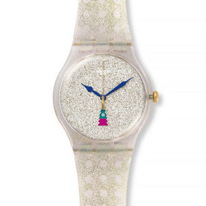 Swatch New Gent Sesons Special HOLIDAY TWIST SUOZ709STD Armbanduhr mit transparentem Gehäuse und goldfarbenem Armband