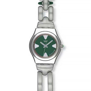 Swatch Irony Lady Anthyllis Vert YSS121P Damenuhr mit silberfarbenem Gehäuse, grünem Zifferblatt und silberfarbenem Armband