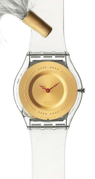 Swatch Skin X-Mas Special 2001 Plume De Fete White SFK136C Armbanduhr mit transparentem Gehäuse und transparentem Armband