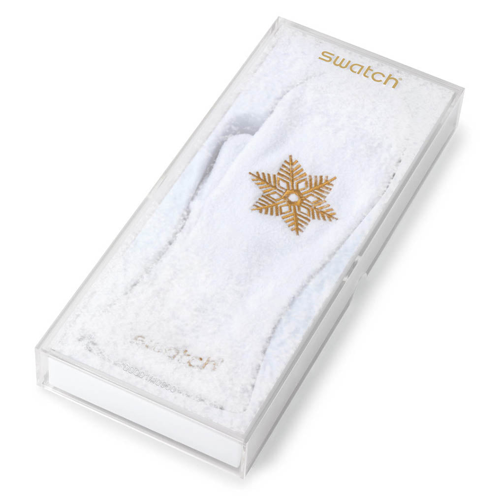Swatch Nwe Gent Special SNOW YOUR TIME AWAY SUOZ159S Armbanduhr mit transparentem Gehäuse und goldtransparentem Armband