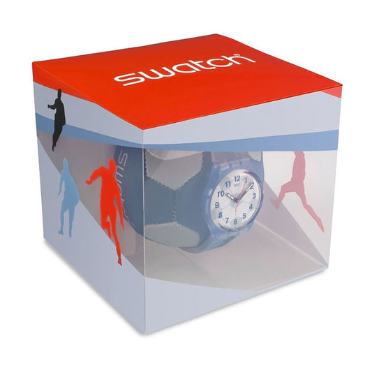 Swatch Gent Soccer Fan GS133Pack Armbanduhr mit blauem Gehäuse und blauweißem Zifferblatt