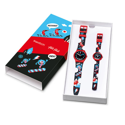 Special Time Together Set SZS38 mit Swatch New Gent Slide Master SO29R105 und Flik Flak Kinderuhr Slide Monster FPNP126