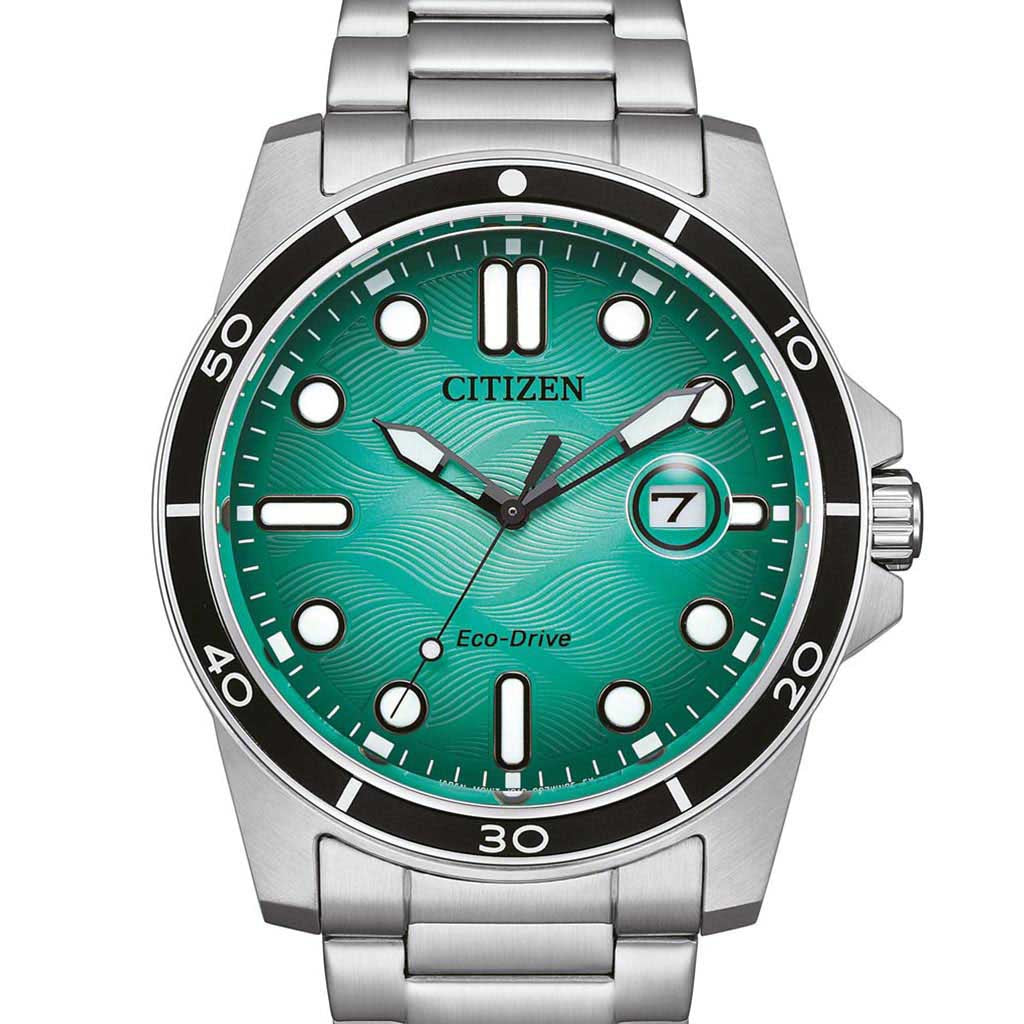 Citizen Sport Herrenuhr Eco-Drive Edelstahl Türkis AW1816-89L