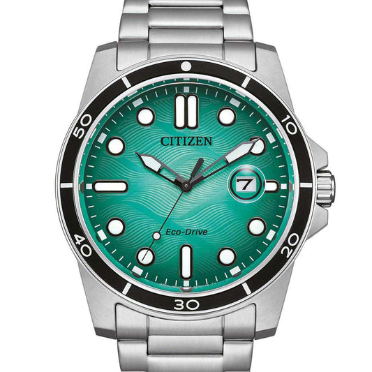 Citizen Sport Herrenuhr Eco-Drive Edelstahl Türkis AW1816-89L