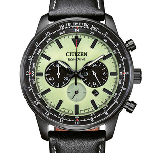 Citizen Chrono Herrenuhr CA4505-21X Chronograph mit schwarzem Gehäuse, grünem Zifferblatt und schwarzem Armband