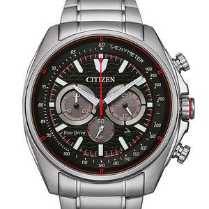 Citizen Sport Chrono - Herrenuhr CA4561-89E Chronograph mit silberfarbenem Gehäuse, schwarzem Zifferblatt und silberfarbenem Armband