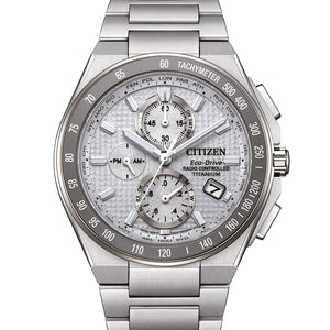 Citizen Promaster Sky Funkuhr AT8391-52H Chronograph mit silberfarbenem Edelstahlgehäuse und silberfarbenem Edelstahlarmband