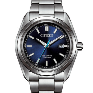 Citizen Elegance Herrenuhr AW1900-50L Armbanduhr mit silberfarbenem Super Titaniumgehäuse und blauem Zifferblatt