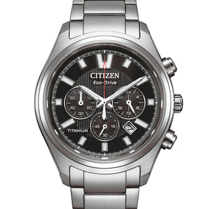 Citizen Chrono Herrenuhr CA4750-51E Chronograph mit silberfarbenem Super Titaniumgehäuse und schwarzem Zifferblatt