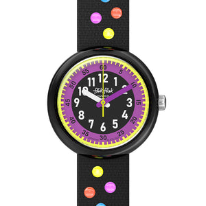 Flik Flak Kinderuhr ASTRO DISCO ZFPNP191 Armbanduhr mit schwarzem bio-basierter Kunststoffgehäuse