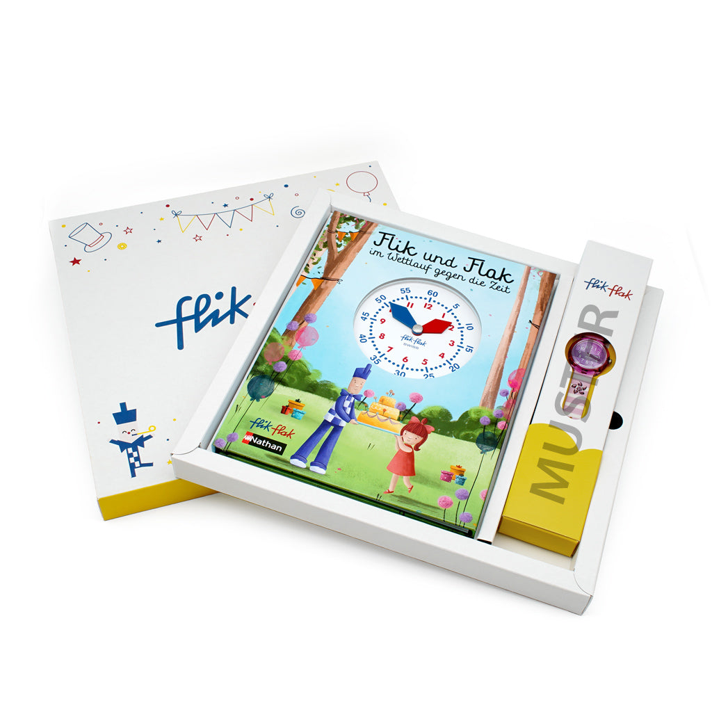 Flik Flak gift packaging with the book Flik & Flak Race Against Time FGP004-DE