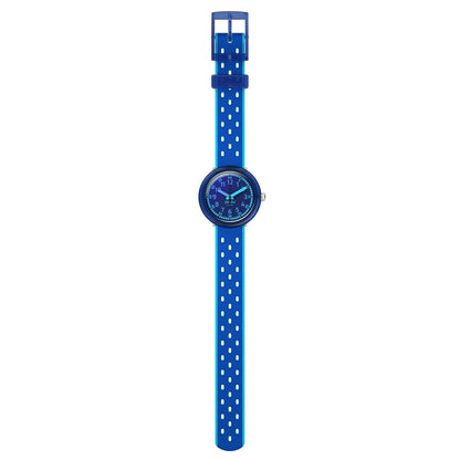 Flik Flak FIZZ IN SPACE ZFCNP008 Armbanduhr mit blauem Kunststoffgehäuse, blauem Zifferblatt und blauem Silikon/Kautschuckarmband