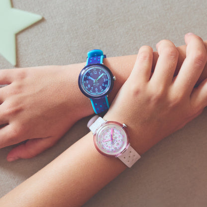 Flik Flak FIZZ IN SPACE ZFCNP008 Armbanduhr mit blauem Kunststoffgehäuse, blauem Zifferblatt und blauem Silikon/Kautschuckarmband