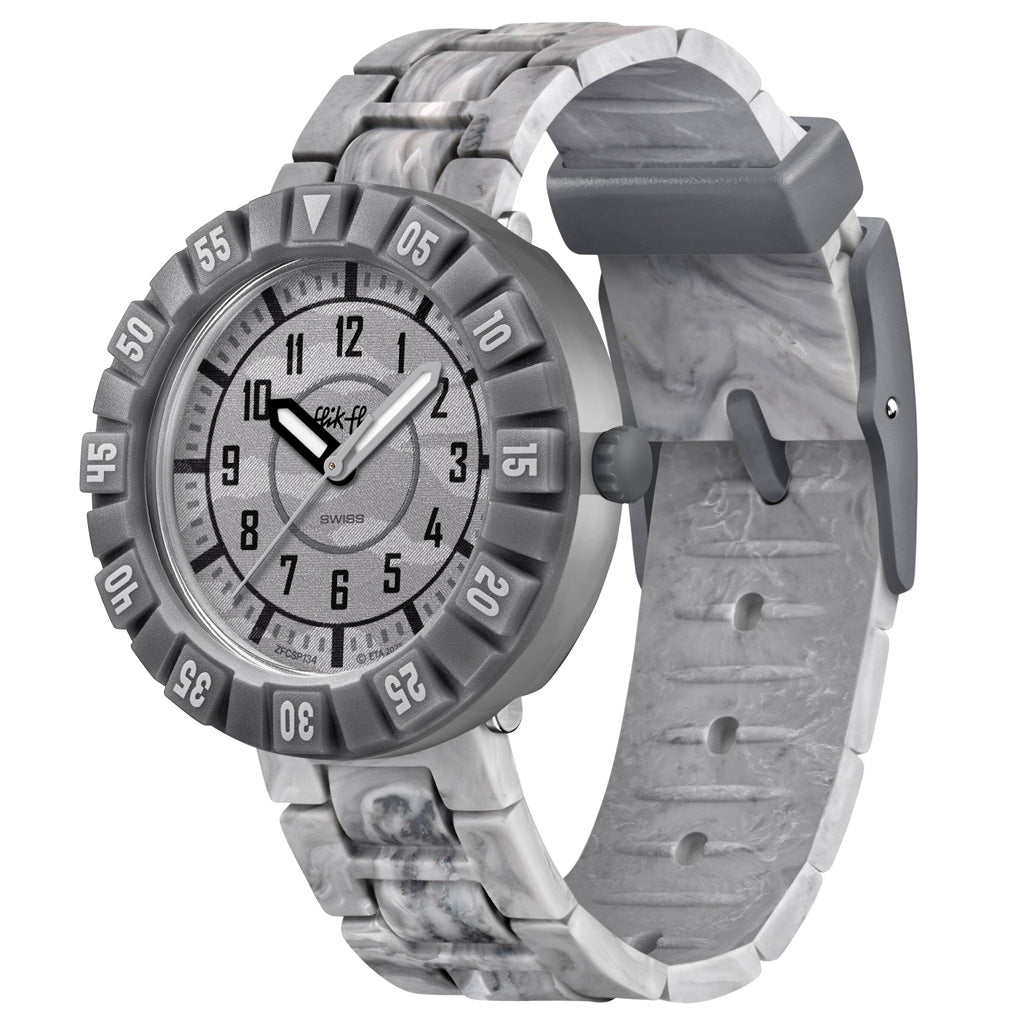 Flik Flak Kinderuhr LUNAR BRICK ZFCSP134 Armbanduhr mit grauem bio-basierter Kunststoffgehäuse und grauem Silikon/Kautschuckarmband
