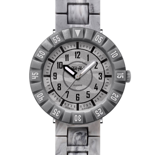 Flik Flak Kinderuhr LUNAR BRICK ZFCSP134 Armbanduhr mit grauem bio-basierter Kunststoffgehäuse und grauem Silikon/Kautschuckarmband