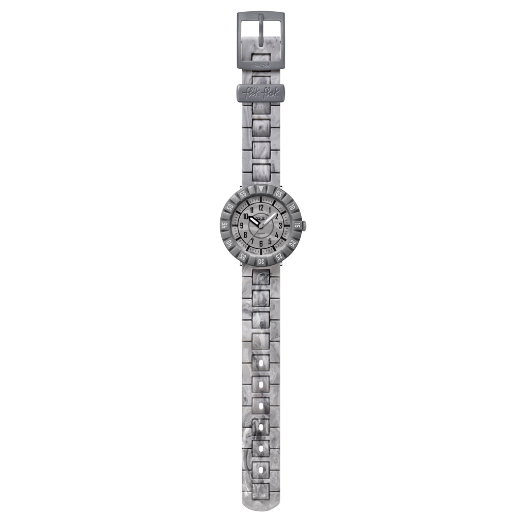 Flik Flak Kinderuhr LUNAR BRICK ZFCSP134 Armbanduhr mit grauem bio-basierter Kunststoffgehäuse und grauem Silikon/Kautschuckarmband