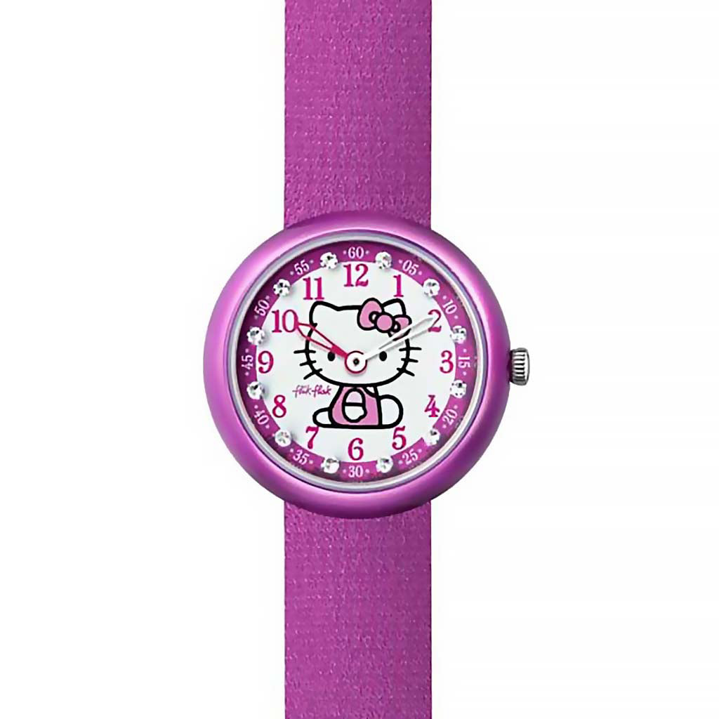 Swatch Flik Flak HELLO KITTY PURPLE WATCH & PURSE ZFLN034