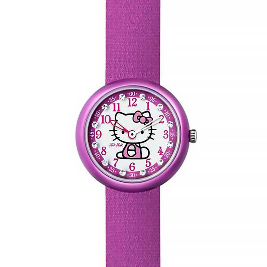 Swatch Flik Flak HELLO KITTY PURPLE WATCH & PURSE ZFLN034