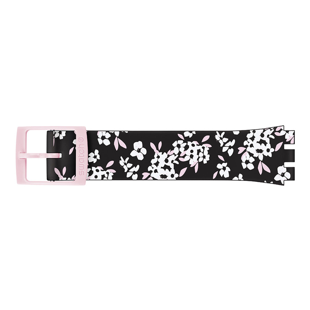Swatch Ersatzband Black Silicone White Flower ACM0023H12