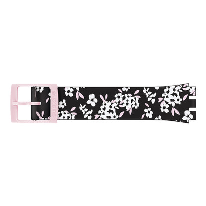 Swatch Ersatzband Black Silicone White Flower ACM0023H12