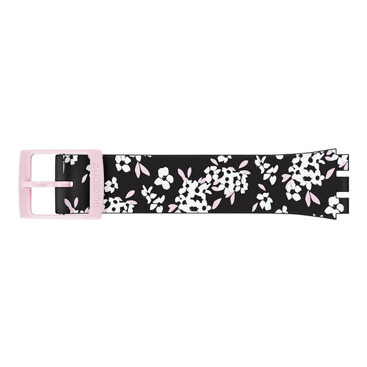 Swatch Ersatzband Black Silicone White Flower ACM0023H12
