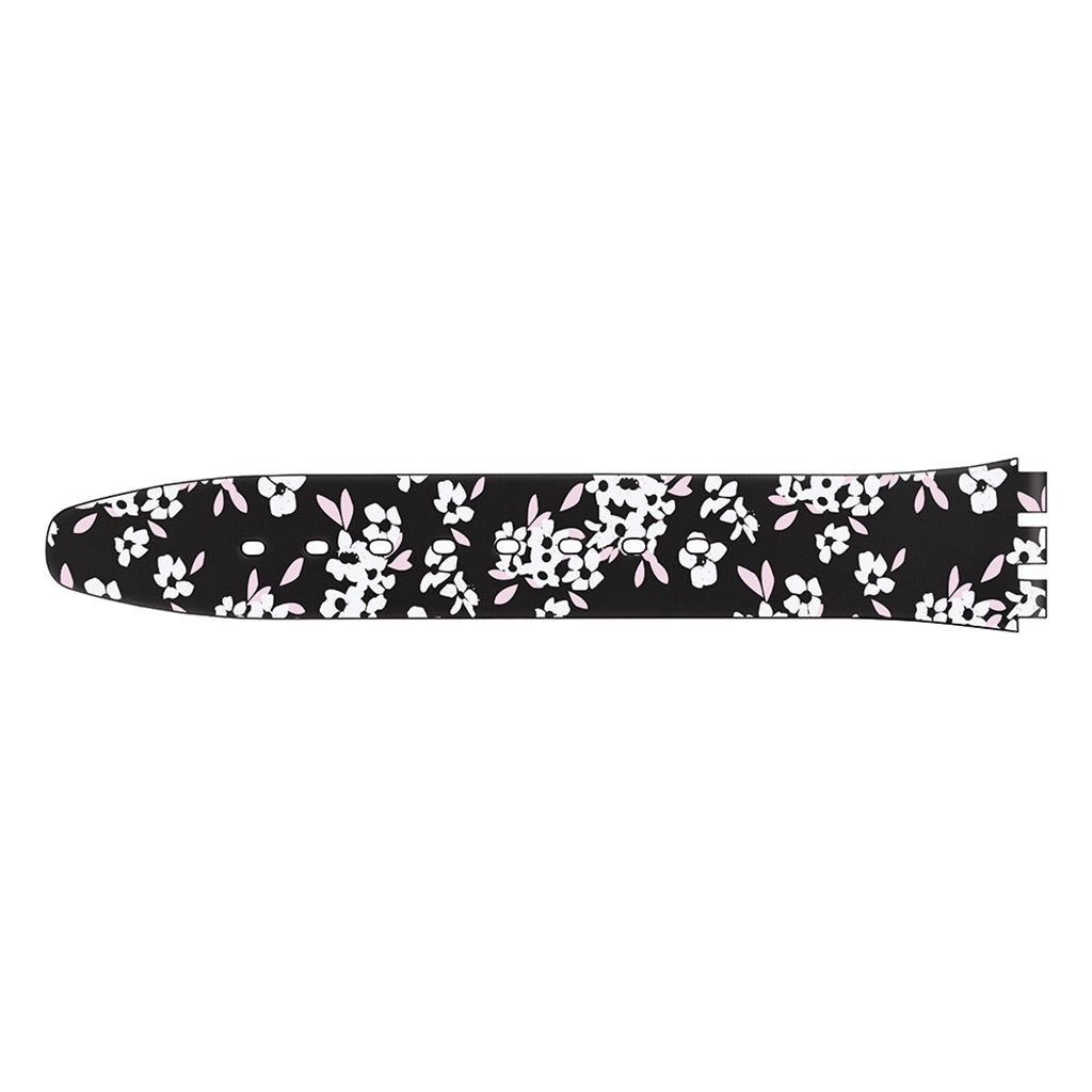Swatch Ersatzband Black Silicone White Flower ACM0023H6